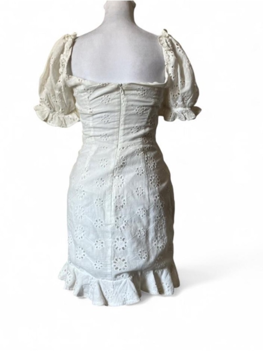 Saints + Secrets White Eyelet Ruched Corset Mini Cottagecore Boho Dress Small - Picture 4 of 10
